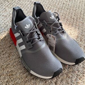 Adidas NMD R1 Grey White Red Running Shoes | Size: 13